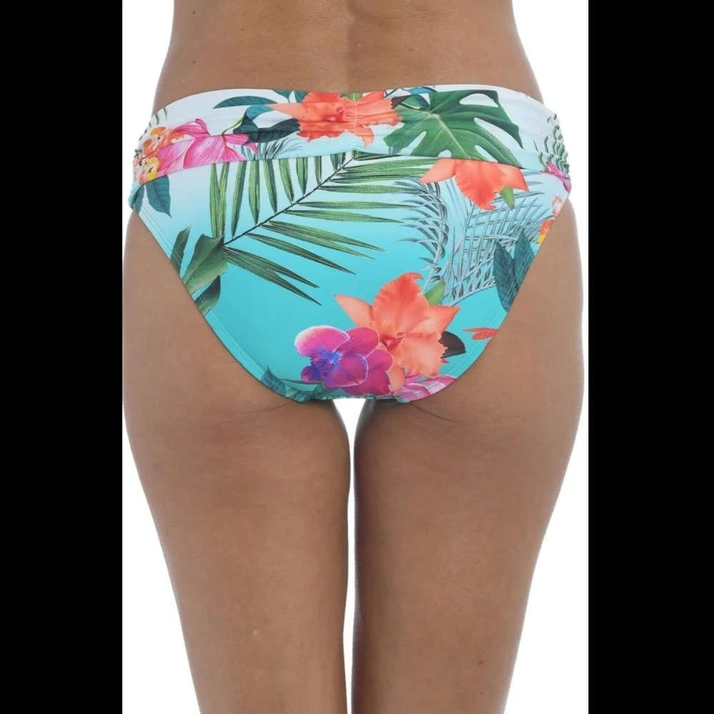 NWT‎ La Blanca [ 12 ] Tropicalia Shirred Band Floral Hipster Bikini Bottoms